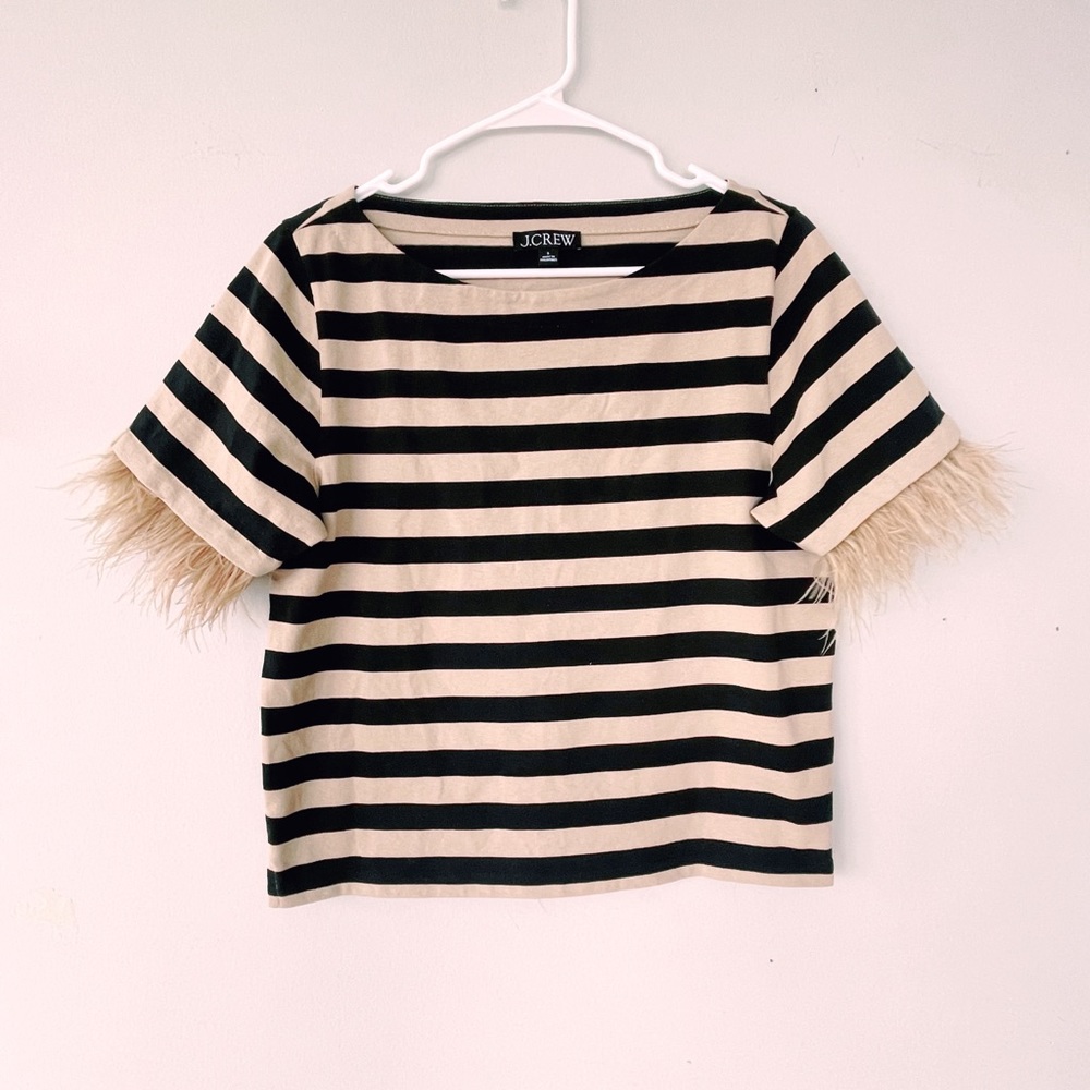 J.Crew Striped Feather Trimmed Top